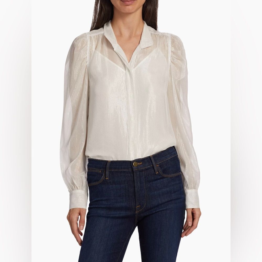Frame Silk-Blend Long-Sleeve Blouse size M